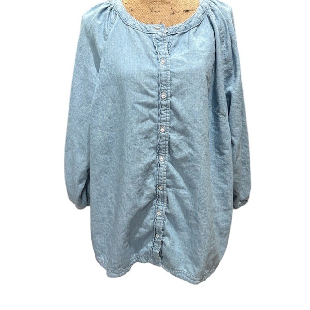 Universal Thread Blouse Womens 2XL Light Blue Chambray Tunic Long Sleeve